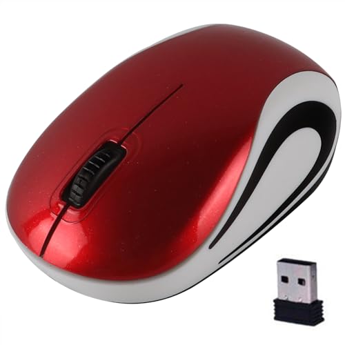KeauFair Mini-Maus, kabellos, tragbar, optische Maus, leise, 2,4 G, ergonomisches Design, kabellose Maus für Kinder und kleine Hände, geeignet für PC (rot) von KeautFair