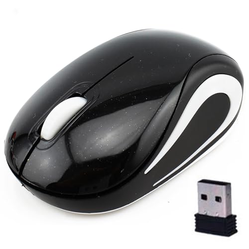 KeauFair Mini-Maus, kabellos, tragbar, optische Maus, leise, 2,4 G, ergonomisches Design, kabellose Maus für Kinder und kleine Hände, geeignet für PC (schwarz) von KeautFair