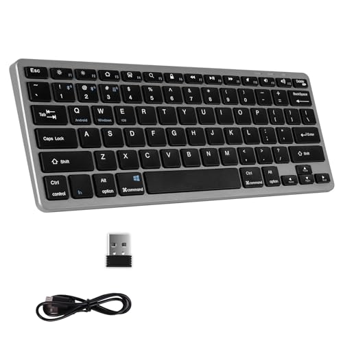 KeautFair Kabellose Bluetooth-Tastatur, wiederaufladbar, leise, ultradünne Tastatur, Anschluss von 1 bis 3 Geräten für PC/Mac/Handy/Smartphone/Tablet von KeautFair