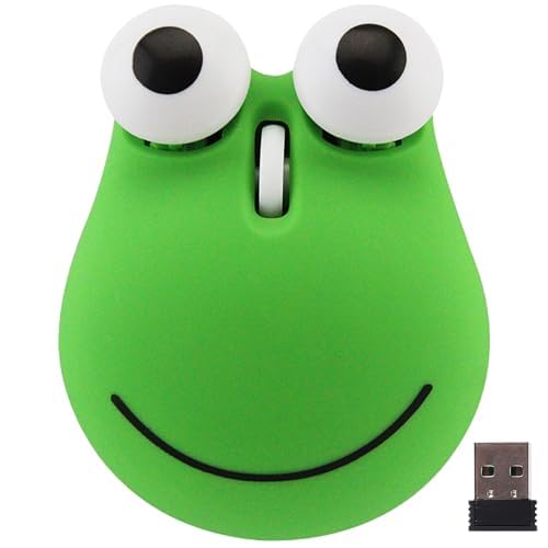KeautFair Kabellose Maus, Dual-Modus, BT5.1/2.4G, niedliches Tier-Frosch-Design, tragbar, schnurlos, ergonomische Maus für Laptop, PC, Windows/iOS/Android, Kindergeschenk (grün) von KeautFair