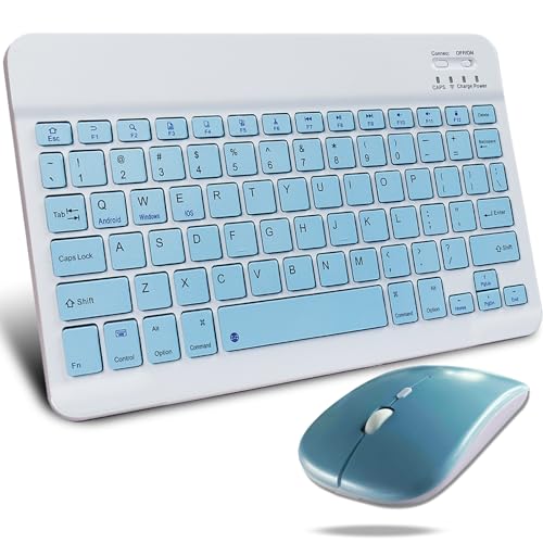 KeautFair Kabellose Tastatur, Bluetooth-Tastatur, ultradünn, wiederaufladbar, geräuscharm, DPI einstellbar, für PC/Laptop/Windows/iOS – Blau von KeautFair