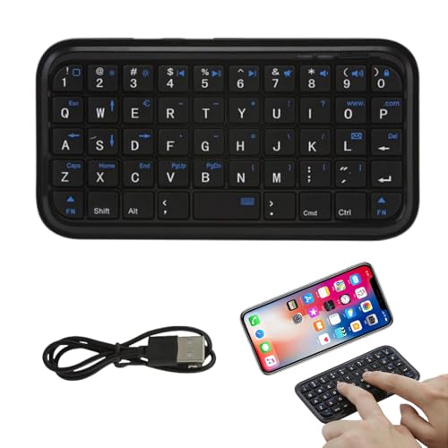KeautFair Mini-Bluetooth-Tastatur, kabellos, wiederaufladbar, tragbar, stumm, leise, klein, kompakt, für Windows/iOS/Android/PC/Laptop/Smartphone/Tablet (schwarz) von KeautFair
