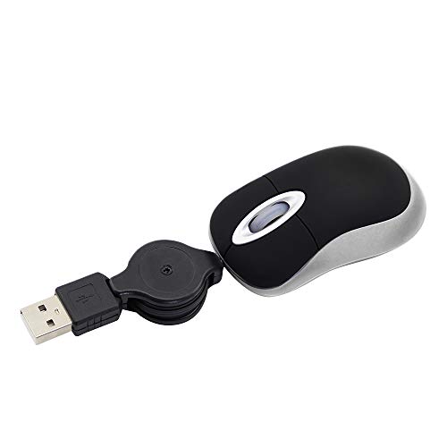 KeautFair Mini Kabelgebundene Maus,Einziehbares 70-cm-USB-Kabel,1600DPI,Tragbar Ergonomisch Winzig Klein Tasche Reisemäuse,für Kinder Kleine Hände,für Win98/Win7/2000/ME/XP/VISTA,Laptop/PC(Schwarz) von KeautFair