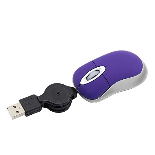 KeautFair Mini-Maus mit Kabel, einziehbar, 70 cm, USB-Kabel, 1600 dpi, tragbar, ergonomisch, kleine Tasche, Reisemäuse für Kinder, kleine Hände, für Win98/Win7/2000/ME/XP/Vista, Laptop, PC (lila) von KeautFair
