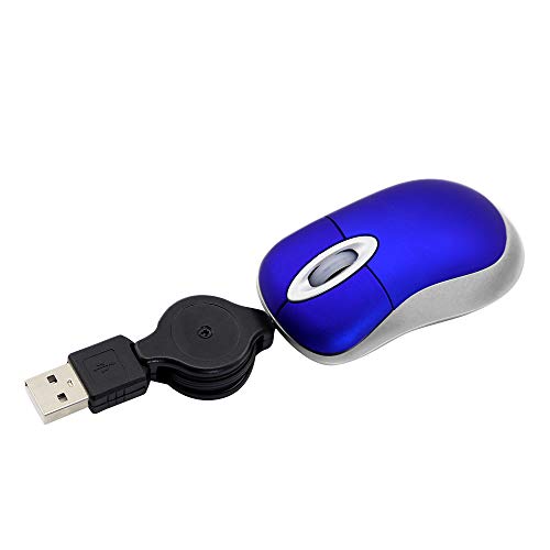 KeautFair Tragbare Mini-Maus mit Kabel, einziehbares USB-Kabel, 1600 dpi, Reisetasche, kleine Mäuse für Kinder, kleinere Hände, ergonomisches Design für Win98/Win7/2000/ME/XP/Vista, Laptop, PC (blau) von KeautFair