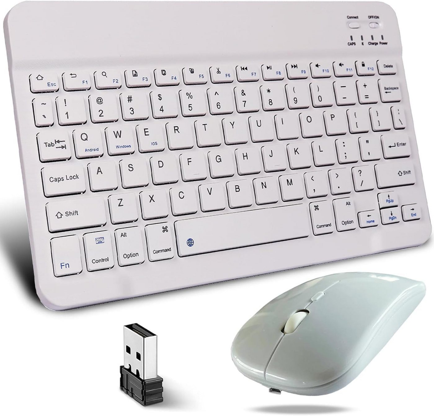 KeautFair Tragbares kabelloses Bluetooth 2,4 G Tastatur- und Maus-Set, Dual AZERTY FR Layout wiederaufladbar leise 1200 DPI Reisen von KeautFair