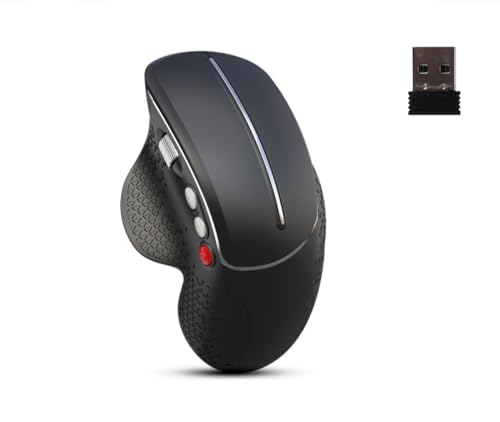 KeautFair Vertikale, ergonomische Maus, 2,4 G, kabellos, 3200 dpi, verstellbar, Seitenrolle aus Metall, 6 Tasten, tragbar, Reisen, Geschäftsreisen, für Windows/iOS/Android PC/Laptop (schwarz) von KeautFair