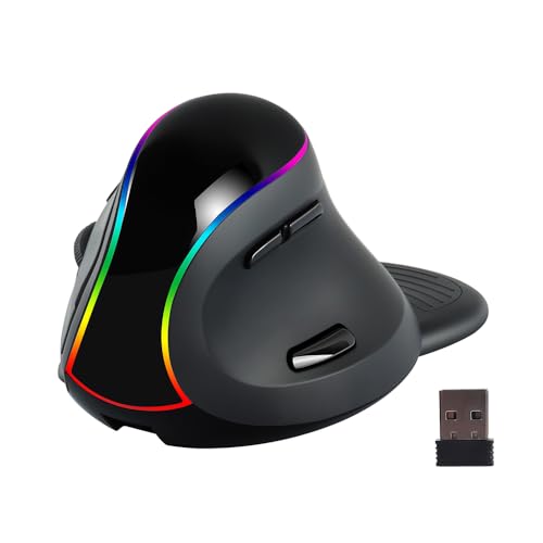 KeautFair Vertikale Kabellose Maus，3-Modus(BT1 & BT2+2.4G USB) Vertical Ergonomic with RGB-Lichter und 7 Tasten Wiederaufladbare Kabellose Bluetooth Maus für Windows/Mac/IOS,Laptop,PC,Ipad(Schwarz) von KeautFair