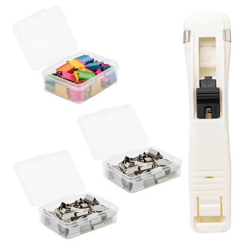 Keboyoe Weiß Clam Clip Dispenser Klammernspender Clam Clip Spender mit 150 Stück Edelstahl-Metallklammern Mini Push Hefter zum Büros Schulen Fixieren Losem Blattpapier Beschädigt Das Papier Nicht von Keboyoe