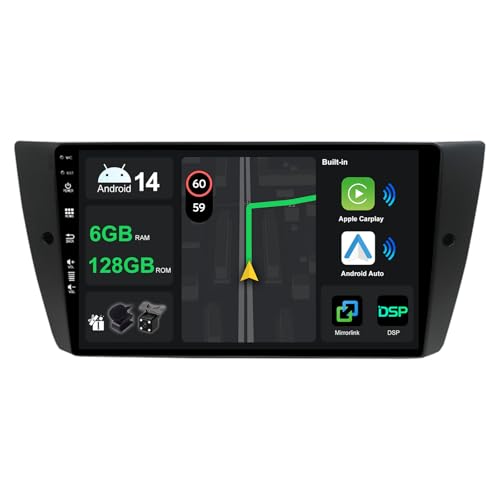KECONSING [6G+128G] IPS 9" Android 14 Autoradio Für BMW E90/E91/E92/E93 2005-2012 mit navi Octa Core-[Eingebauter 4G LTE/DAB+/CarPlay/Android Auto/DSP/GPS/Bluetooth 5.0/WLAN/USB/AHD/360 Camera von Keconsing