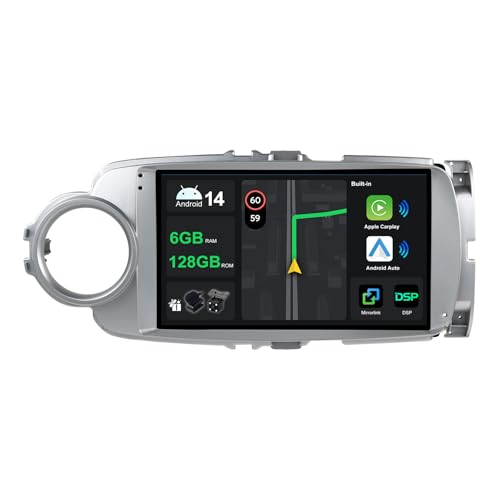 KECONSING [6G+128G] IPS 9" Android 14 Autoradio Für Toyota Yaris GRMN 2012-2017 mit navi Octa Core-[Eingebauter 4G LTE/DAB+/CarPlay/Android Auto/DSP/GPS/Bluetooth 5.0/WLAN/USB/AHD/360 Camera von Keconsing