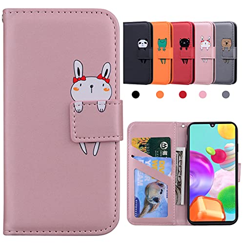 Galaxy A41 Hülle, Samsung A41 Hülle, Samsung Galaxy A41 Hülle, Klappbar Stoßfeste Schutzhülle, Hülle A41 Samsung, Handyhülle Samsung A41, Karikatur Flipcase für Samsung Galaxy A41, Hase, Rosa von Kedic