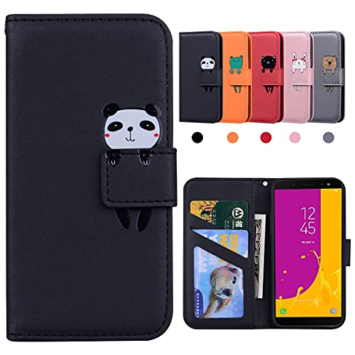 Handyhülle für Samsung Galaxy J6 2018, Samsung J6 Hülle, Stoßfeste Schutzhülle, Handyhülle Samsung J6, Karikatur Flipcase für Samsung Galaxy J6 2018(5,6"), Panda, Schwarz von Kedic