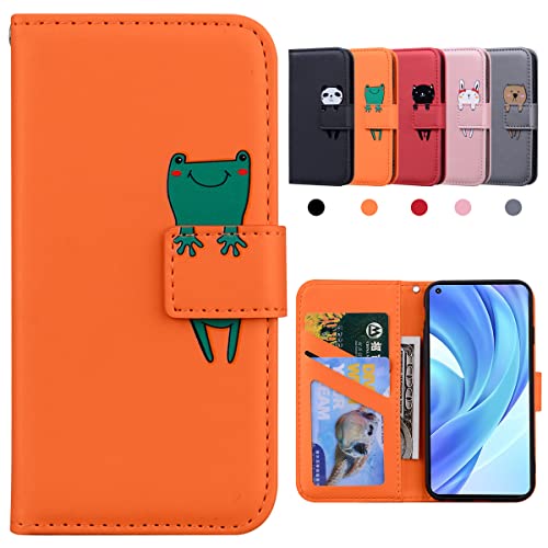 Kedic Handyhülle für Xiaomi Mi 11 Lite Hülle, für Xiaomi 11 Lite 5G NE Hülle, Klappbar Stoßfeste Schutzhülle mit [Kartenfächer] [Ständerfunktion], Karikatur Hülle für Xiaomi Mi 11 Lite 5G, Orange von Kedic