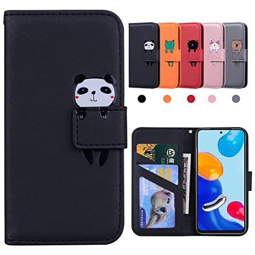 Kedic Handyhülle für Xiaomi Redmi Note 11 Hülle, für Redmi Note 11S Hülle, Klappbar Stoßfeste Schutzhülle mit [Kartenfächer] [Ständerfunktion], Karikatur Hülle für Redmi Note 11/Note 11S 4G, Schwarz von Kedic