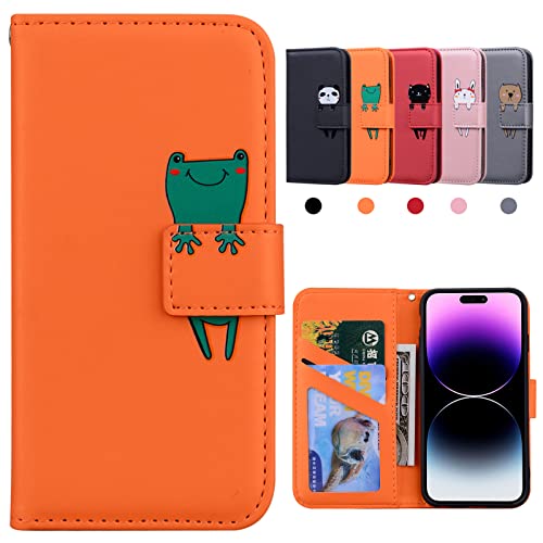 Kedic Handyhülle für iPhone 15 Pro Max Hülle Leder Klapphülle iPhone 15 Pro Max Kartensteckplatz Standfunktion iPhone 15 Pro max Magnetverschluss staubdicht stoßfest für iPhone 15 Pro Max -Orange von Kedic