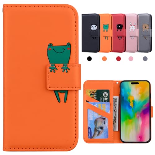 Kedic Handyhülle für iPhone 16 Pro Max Lederhülle iPhone 16 Pro Max Klapphülle Kartenfächer Standfunktion iPhone 16 Pro Max Schutztasche Magnetverschluss staubdicht für iPhone 16 Pro Max -Orange von Kedic