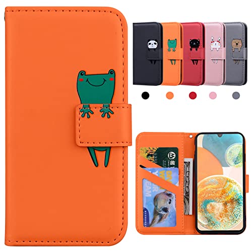 Kedic Hülle Kompatibel mit Samsung A14 5G hülle 6,8", Klappbar Stoßfeste Schutzhülle für Galaxy A14 5G Hülle, Karikatur Hülle für Samsung Galaxy A14 5G, Orange von Kedic