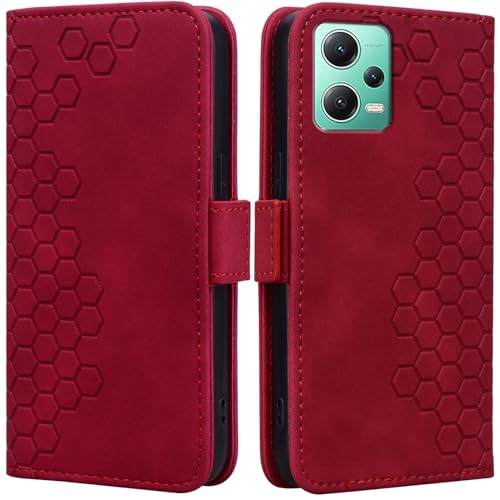 Kedic Hülle für Xiaomi Redmi Note 12 5G hülle, Xiaomi Redmi Note 12 Hülle mit Ständer Funktion/Geld und Kartenhalter, Stoßfeste Handyhülle Redmi Note 12 5G, Xiaomi Poco X5 5G Hülle -6,67 Zoll Rot von Kedic