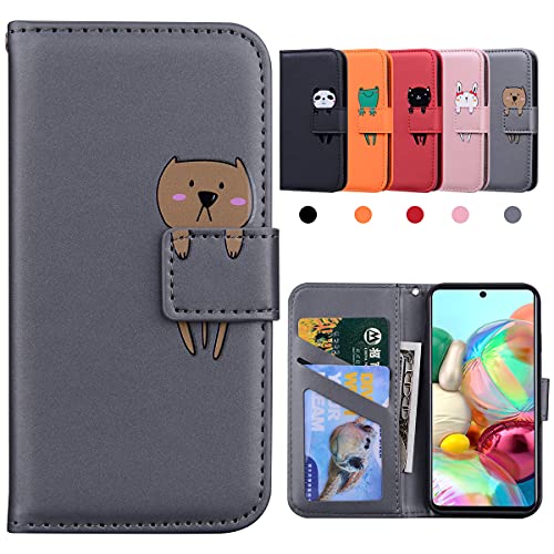 Samsung Galaxy A71 Hülle, Handyhülle Samsung A71, Samsung A71 Hülle,Stoßfeste Schutzhülle, Hülle für A71 Samsung, Galaxy A71 Hülle, Karikatur Flipcase für Samsung Galaxy A71(6,7"), Bär, Grau von Kedic