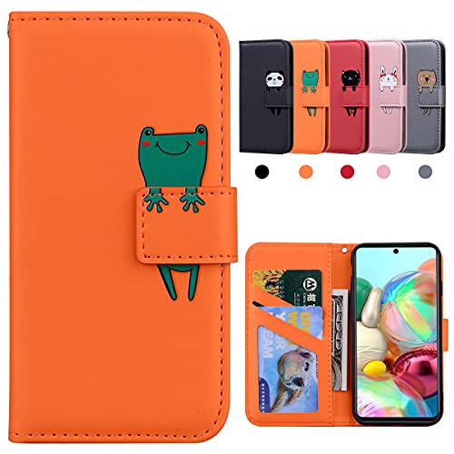 Samsung Galaxy A71 Hülle, Handyhülle Samsung A71, Samsung A71 Hülle,Stoßfeste Schutzhülle, Hülle für A71 Samsung, Galaxy A71 Hülle, Karikatur Flipcase für Samsung Galaxy A71(6,7"), Frosch, Orange von Kedic