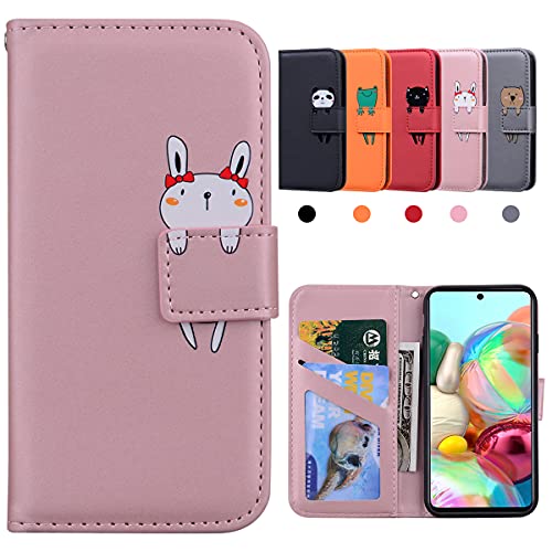 Samsung Galaxy A71 Hülle, Handyhülle Samsung A71, Samsung A71 Hülle,Stoßfeste Schutzhülle, Hülle für A71 Samsung, Galaxy A71 Hülle, Karikatur Flipcase für Samsung Galaxy A71(6,7"), Hase, Rosa von Kedic