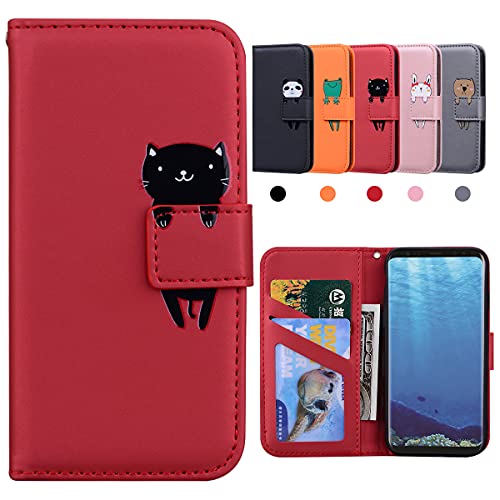 Samsung Galaxy S8 Hülle, Samsung S8 Hülle, Handyhülle Samsung S8, Galaxy S8 Handyhülle,Klappbar Stoßfeste Schutzhülle, Galaxy S8 Hülle, Karikatur Flipcase für Galaxy S8 (5,8"), Katze, Rot von Kedic