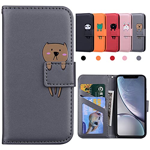 iPhone XR Hülle, iPhone XR Handyhülle, Stoßfeste Schutzhülle, Klapphülle iPhone XR, Hülle iPhone XR, iPhone XR Case, iPhone Hülle XR, Flip Wallet Handyhülle für iPhone XR (6,1"), Bär, Grau von Kedic