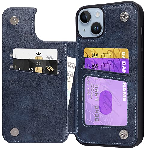 kedoo für iPhone 14 Leader Hülle, Flip Wallet Handyhülle mit Kartenfächer Magnetverschluss, Klapphülle Brieftasche Stoßfeste Schutzhülle mit RFID-Sperrung 6,1 Zoll, Blau von Kedoo