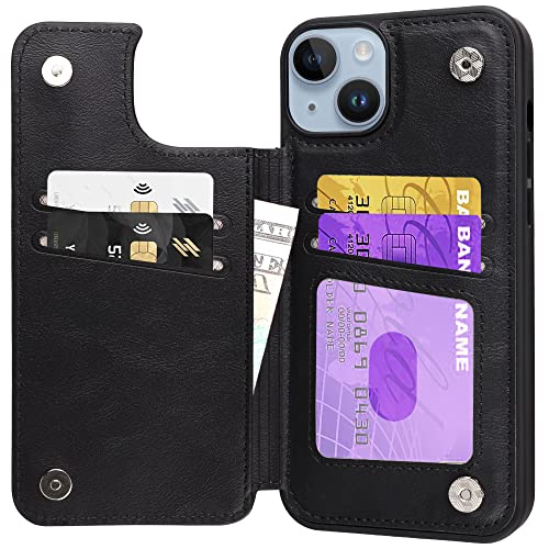 kedoo für iPhone 14 Leader Hülle, Flip Wallet Handyhülle mit Kartenfächer Magnetverschluss, Klapphülle Brieftasche Stoßfeste Schutzhülle mit RFID-Sperrung 6,1 Zoll, Schwarz von Kedoo