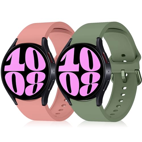 KeeFos 2 Stück Armband für Samsung Galaxy Watch 6/5/4 40mm 44mm/Watch 5 Pro 45mm, Silikon Ersatzarmband Silikonarmband für Watch 6 Classic 43mm 47mm/Watch 4 Classic 42mm 46mm - Grün+Rosa von KeeFos