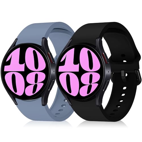 KeeFos 2 Stück Armband für Samsung Galaxy Watch 6/5/4 40mm 44mm/Watch 5 Pro 45mm, Silikon Ersatzarmband Silikonarmband für Watch 6 Classic 43mm 47mm/Watch 4 Classic 42mm 46mm - Schwarz+Blau von KeeFos