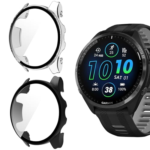 KeeFos [2-Stück Hülle für Garmin Forerunner 965, 9H Härte, Kratzfest PC Displayschutzfolie Case Cover für Garmin Forerunner 965 (Schwarz+Transparent) von KeeFos