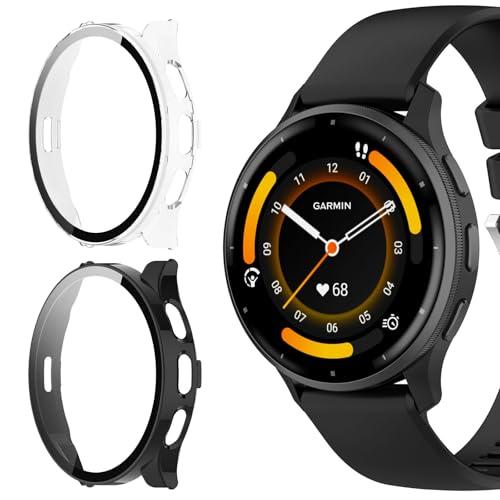 KeeFos [2-Stück] Hülle für Garmin Venu 3S, 9H Härte, Kratzfest PC Displayschutzfolie Case Cover für Garmin Venu 3S (Schwarz+Transparent) von KeeFos
