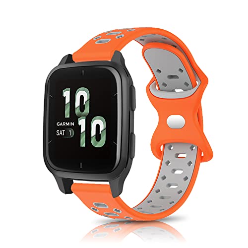 KeeFos 20mm Armband Kompatibel mit Garmin vívomove Trend/Garmin Venu Sq 2/Sq 2 Music/Venu 2 Plus, Silikon Armbänder Ersatzarmband für Garmin Venu/Venu Sq/Venu Sq Music (Orange+Asche) von KeeFos