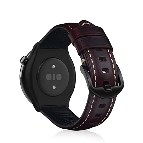 KeeFos 20mm Leder Armband Kompatibel Mit Amazfit Active/GTR Mini/GTS 4/Bip 3/Bip 3 Pro, Ersatzband für GTS 3/2e/2 - Weinrot von KeeFos