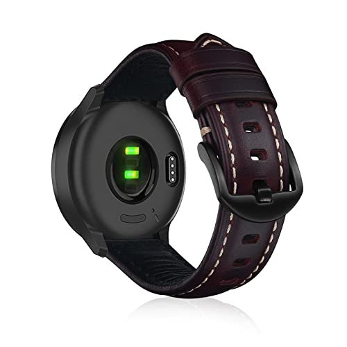 KeeFos 20mm Leder Armband Kompatibel mit Garmin vívomove Trend/Garmin Venu Sq 2/Sq 2 Music/Venu 2 Plus, Lederarmband Ersatzband für Garmin Venu Sq Music/Garmin Venu 2/Venu Sq/Venu - Weinrot von KeeFos