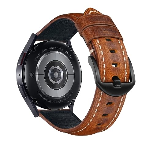 KeeFos 20mm Leder Armband Kompatibel mit Samsung Galaxy Watch 6 Classic (43mm/47mm) / Samsung Galaxy Watch 6 (40mm/44mm), Lederarmband Ersatzband für Galaxy Watch 5 (44mm/40mm) - Hellbraun von KeeFos