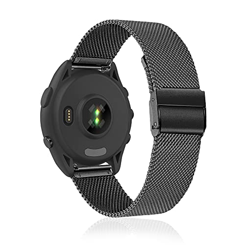 KeeFos 22mm Armband Kompatibel mit Garmin Forerunner 265/Forerunner 255/Garmin vivoactive 4, Mesh Gewebe Edelstahl Herren&Damen Metall Uhrenarmband Ersatzband für Garmin Venu 2 - Schwarz von KeeFos