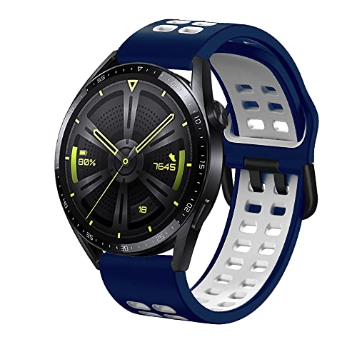 KeeFos 22mm Armband Kompatibel mit Huawei Watch GT 4 46mm/Huawei Watch 4/Watch 4 Pro, Silikon Ersatzarmband für Amazfit Balance/Amazfit Bip 5/Amazfit Cheetah/Cheetah Pro/GTR 4 (Blau + Weiß) von KeeFos