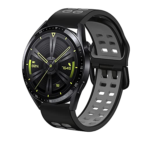 KeeFos 22mm Armband Kompatibel mit Huawei Watch GT 4 46mm/Huawei Watch 4/Watch 4 Pro, Silikon Ersatzarmband für Amazfit Balance/Amazfit Bip 5/Amazfit Cheetah/Cheetah Pro/GTR 4 (Schwarz+Grau) von KeeFos
