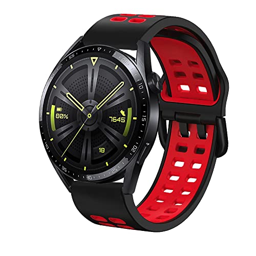KeeFos 22mm Armband Kompatibel mit Huawei Watch GT 4 46mm/Huawei Watch 4/Watch 4 Pro, Silikon Ersatzarmband für Amazfit Balance/Amazfit Bip 5/Amazfit Cheetah/Cheetah Pro/GTR 4 (Schwarz+Rot) von KeeFos