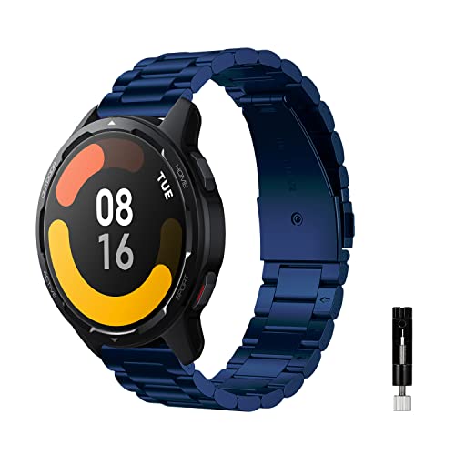 KeeFos 22mm Armband für Xiaomi Watch S3/Watch 2 Pro/Watch S1 Pro/Watch S1/Watch S1 Active/Mi Watch, Edelstahl Metall Klassisch Ersatzband für Huawei Watch GT 4 46mm/Watch 4/Watch 4 Pro - Blau von KeeFos