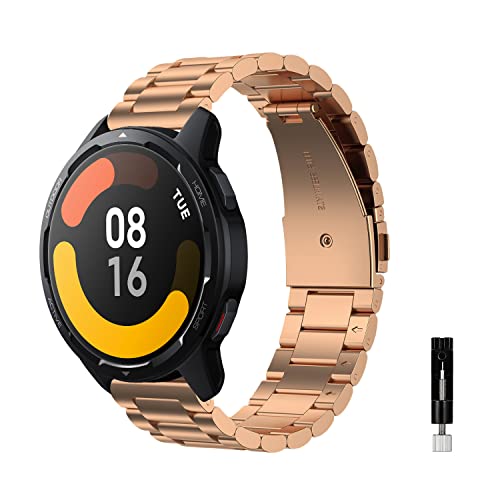 KeeFos 22mm Armband für Xiaomi Watch S3/Watch 2 Pro/Watch S1 Pro/Watch S1/Watch S1 Active/Mi Watch, Edelstahl Metall Klassisch Ersatzband für Huawei Watch GT 4 46mm/Watch 4/Watch 4 Pro - Roségold von KeeFos