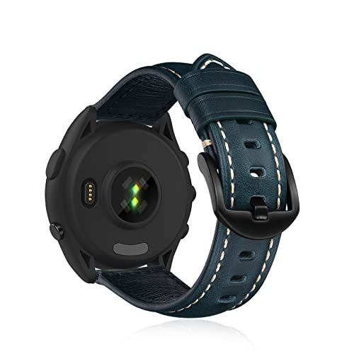 KeeFos 22mm Leder Armband für Garmin Venu 3/Garmin Forerunner 265/Forerunner 255/255 Music/Venu 2, Lederarmband Ersatzband für Huawei Watch GT 4 46mm/Huawei Watch 4/Watch 4 Pro - Blau von KeeFos