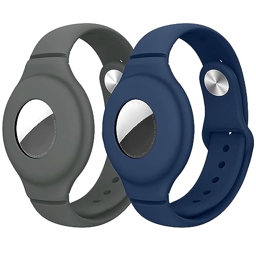KeeFos Armband Kompatibel mit Apple AirTag, [2 Stück] Silikon Ersatzarmband Uhrenarmband Kinder für Silikonbändern, Airtag-Armbänder für Kinder, Kleinkinder, Babys, ältere Kinder (Grau + Blau) von KeeFos