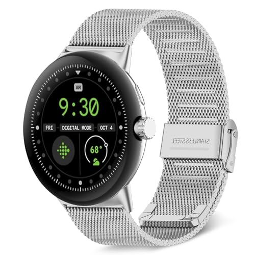 KeeFos Armband Kompatibel mit Google Pixel Watch 3 45mm, Herren Damen Uhrenarmband, Edelstahl Metall Ersatzarmband für Google Pixel Watch 3 45mm - Silber von KeeFos