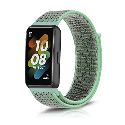 KeeFos Armband Kompatibel mit Huawei Band 7, Einstellbares Nylon Ersatzarmband Herren Damen, Weich Klettverschluss Schnellwechsel Sport Uhrenarmband Kompatibel mit Huawei Band 7 - Hellgrün von KeeFos