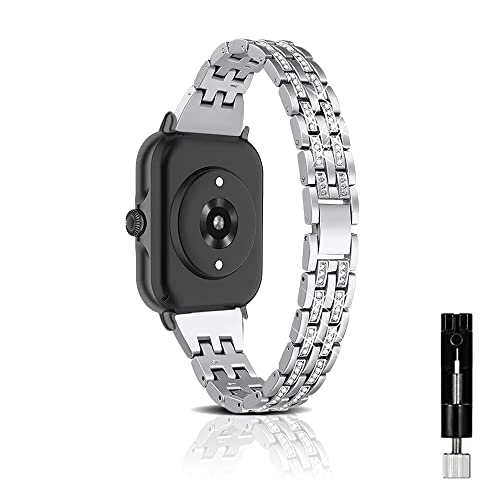 KeeFos Armband für Amazfit Active/Amazfit GTR Mini/GTS 4 Mini/GTS 4/Bip 3/3 Pro, Diamanten Metallarmband Armbänder Ersatzarmband Uhrenarmband Mädchen Damen für Garmin Venu Sq 2/Sq 2 Music - Silber von KeeFos