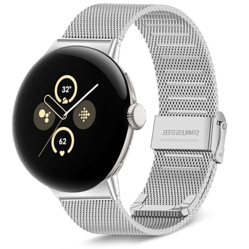 KeeFos Armband für Google Pixel Watch 3 41 mm/Google Pixel Watch 2, Mesh Gewebe Edelstahl Herren&Damen Metall Uhrenarmband Ersatzband für Google Pixel Watch 3 41 mm/Pixel Watch 2 - Silber von KeeFos